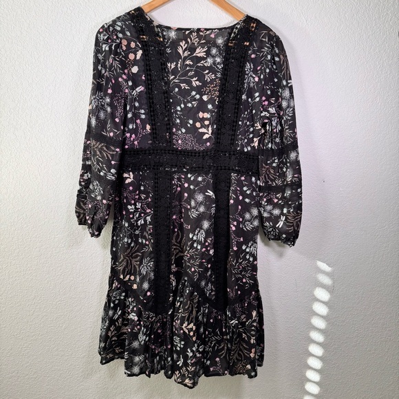 Anthropologie Moulinette‎ Soeurs Kerstin Black Floral Boho Tunic Dress Size 4 - Picture 4 of 5